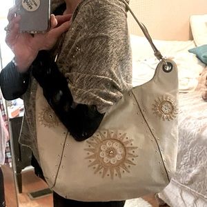 ☀️CROMIA☀️XL LEATHER STUDDED SUNBURST SHOULDER BAG PURSE EUC CONDITION 🇮🇹MADE